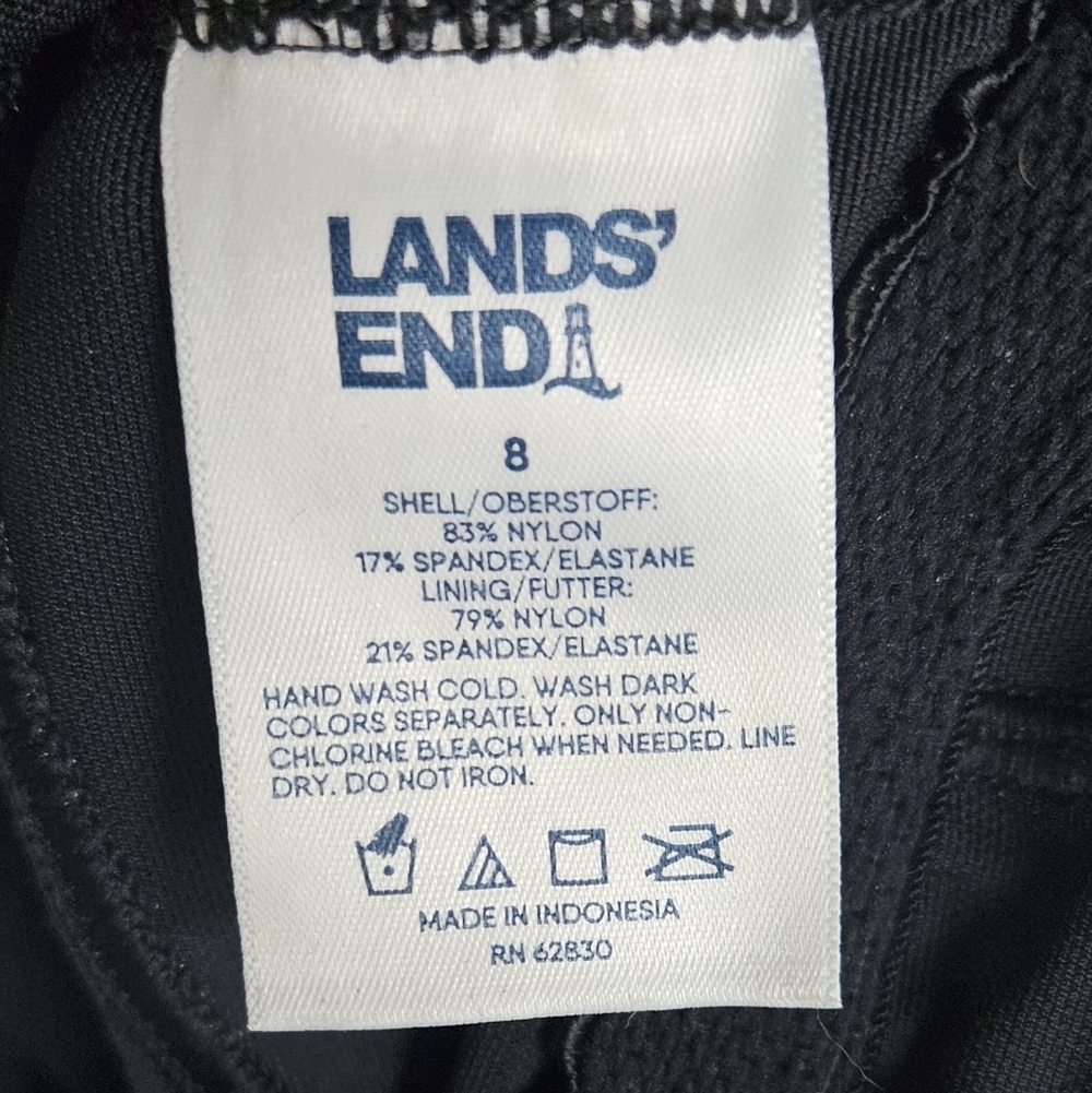 Lands' End Wmn's 8 One Shoulder High Leg Shine Shirred One Piece Swimsuit Black - Picture 7 of 8